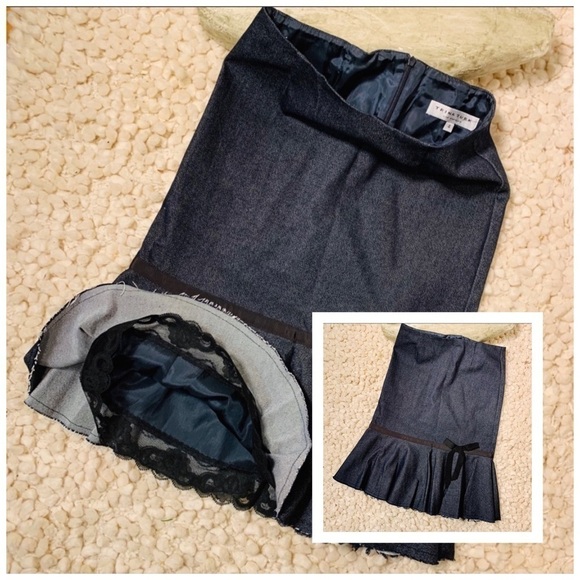 Trina Turk LA | Mermaid Lace Flared Peplum Ruffle Denim Fully Lined Midi Skirt 4 - Picture 11 of 16